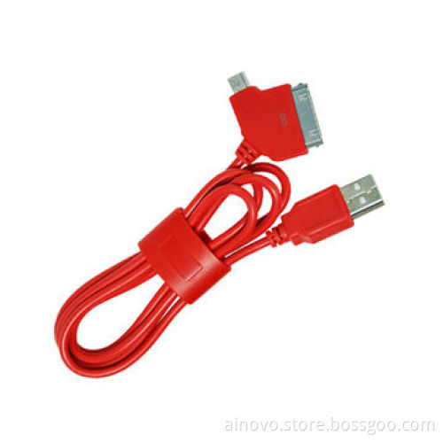 Micro USB data cable for HTC, iPhone and Samsung, 2-in-1, red